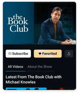 A PragerU show page for The Book Club with Michael Knowles, with Subscribe, Favorited and share buttons and a list of the latest videos.
