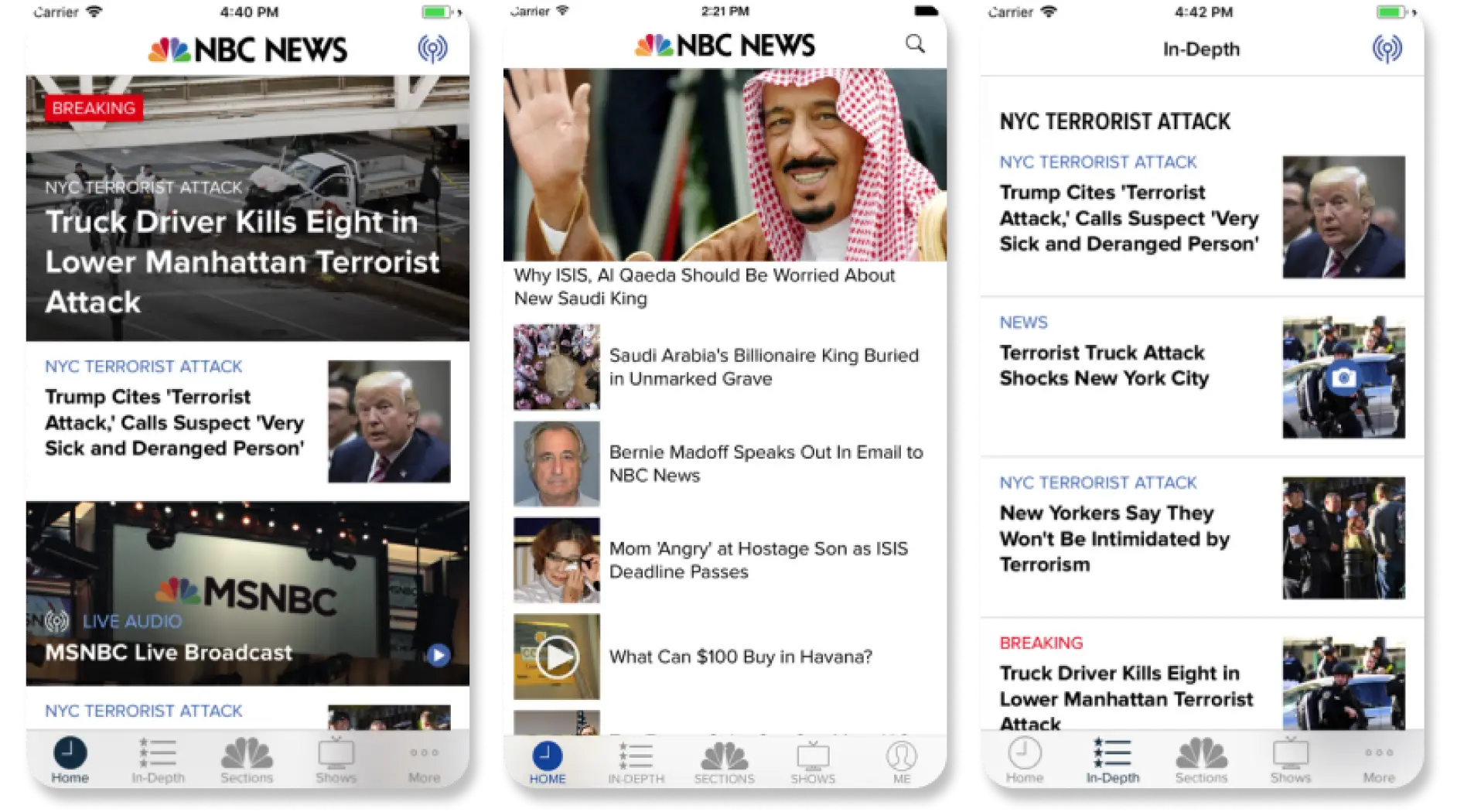 NBC News app before the redesign — older layout with limited editorial flexibility