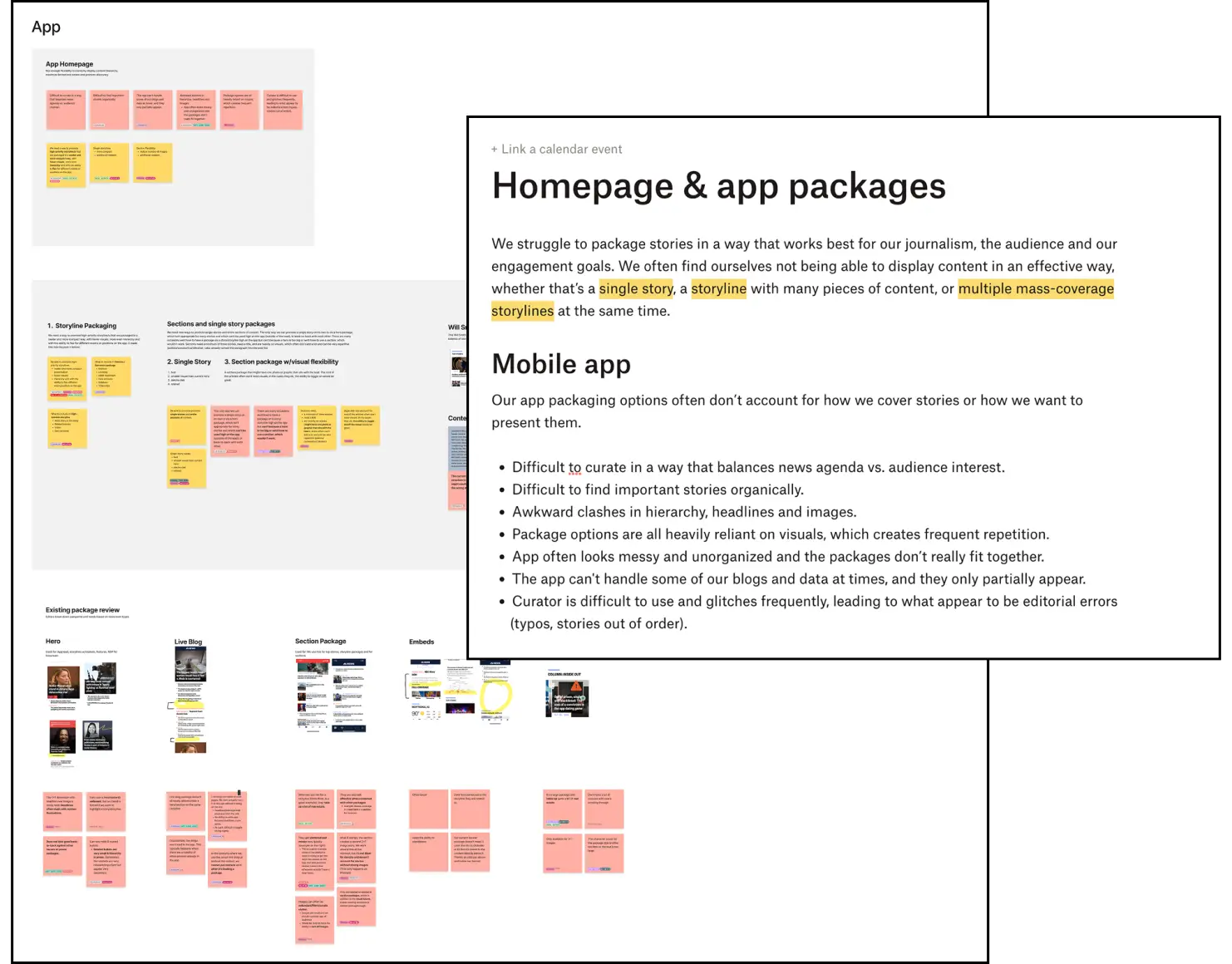 Editorial pain points research — app packaging challenges and homepage package review from the CMS audit
