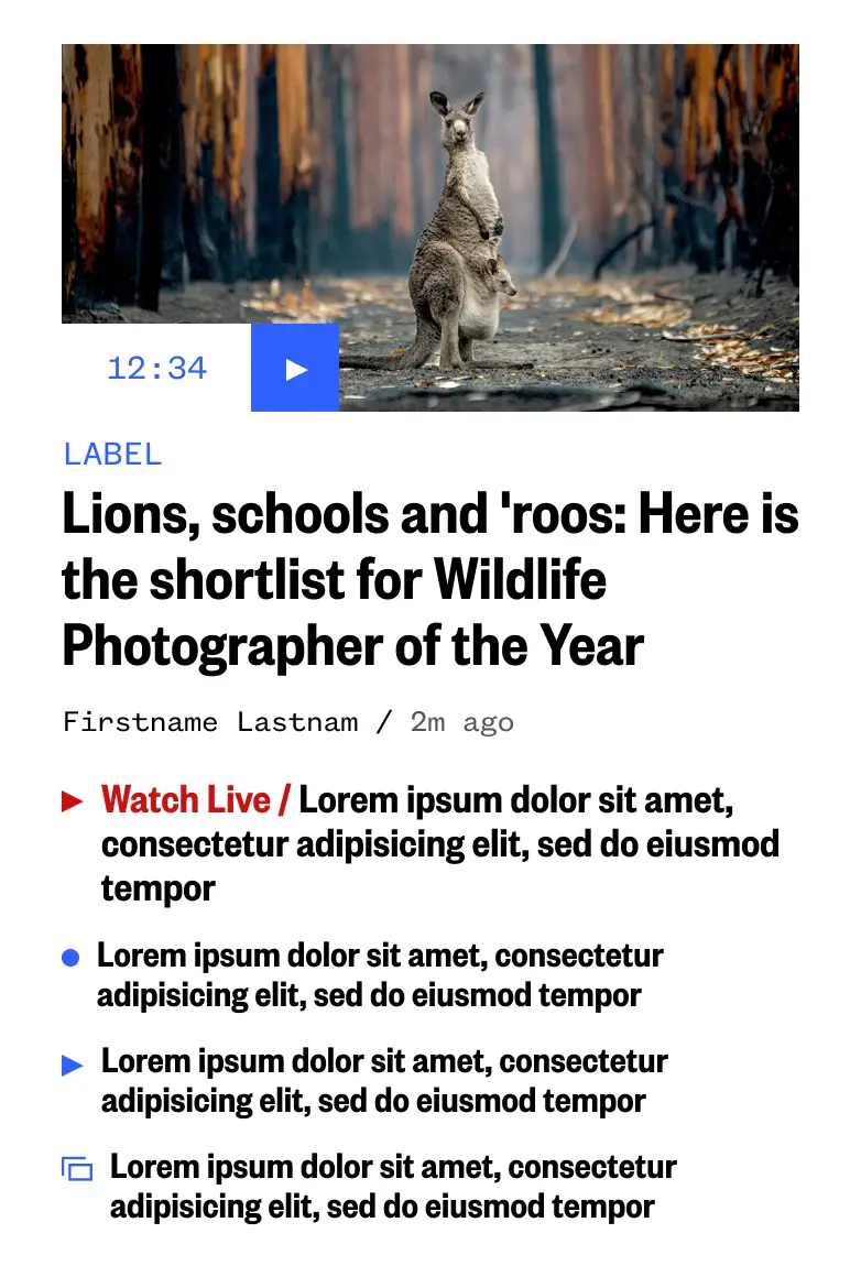 NBC News app layout with hero above headline and related stories