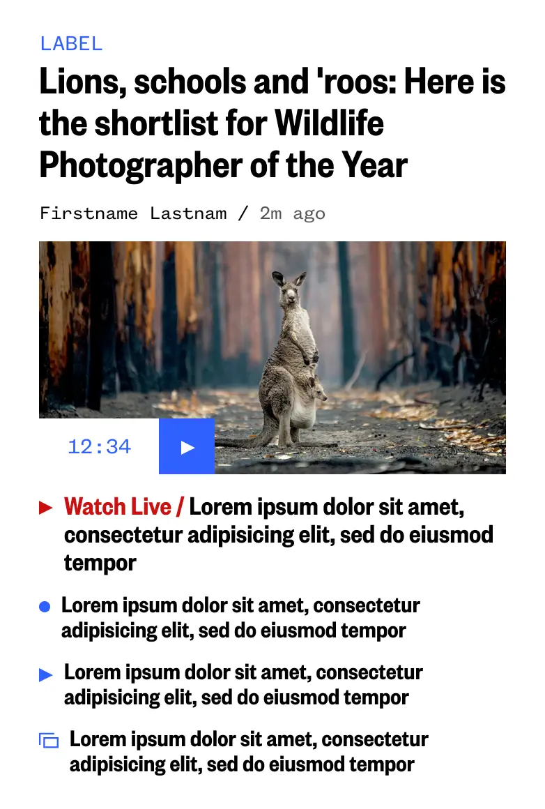 NBC News app layout with hero below headline and related stories