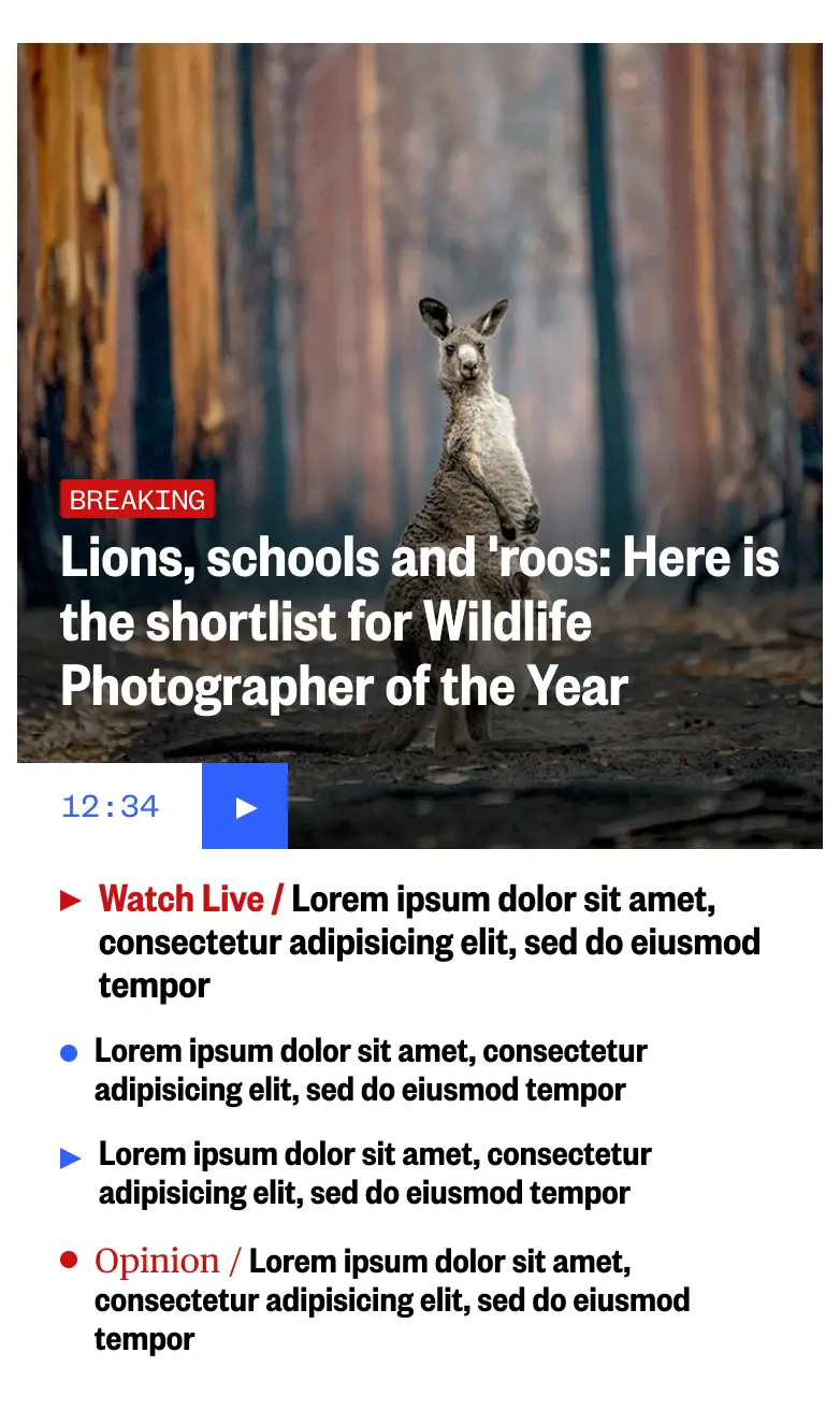 NBC News app layout with full-width hero and related stories