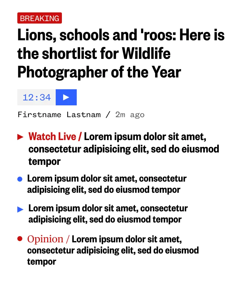 NBC News app layout with no hero and related stories module